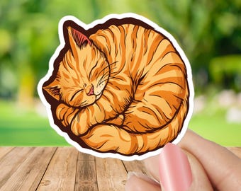 Orange Cat Sticker, Sleeping Ginger Cat Decal for Laptop & Water Bottle, Cute Tabby Cat Art, Gift for Cat Mom, Orange Cat Energy Vinyl