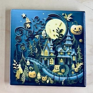 Set of Square Halloween Themed Ceramic Coasters