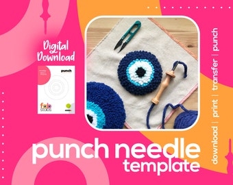 Evil Eye Digital Pattern for Punch Needle, PDF Download, Printable Templates, Multiple Hoop Sizes Included!