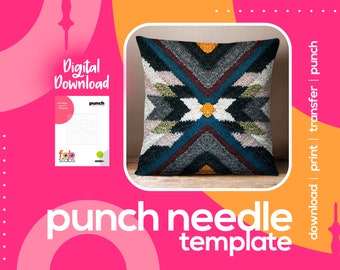 Southwest Aztec Boho Digital Pattern for Punch Needle, Printable Template, PDF Download