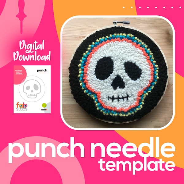 Skull Digital Pattern for Punch Needle, PDF Download, Printable Templates, Multiple Hoop Sizes Included!