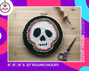 Skull Digital Pattern for Punch Needle, PDF Download, Printable Templates, Multiple Hoop Sizes Included!