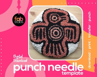 Aztec Bird Punch Needle Pattern, Multiple Hoop Sizes (PDF Download)