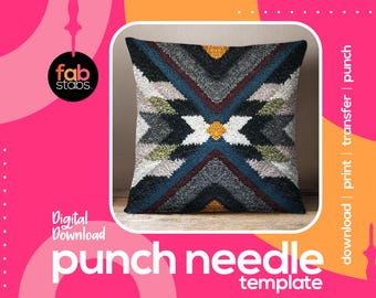 Southwest Aztec Boho Digital Pattern for Punch Needle, Printable Template, PDF Download