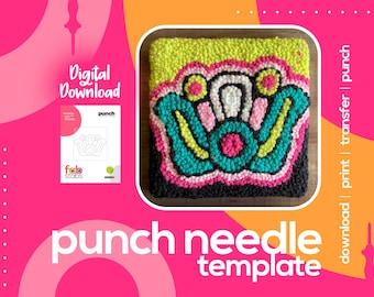 Xochitl Aztec Flower Symbol Digital Pattern for Punch Needle - 8" & 10" Square, PDF Download, Printable Templates, Multiple Sizes Included!