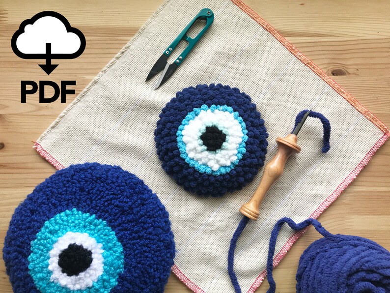 Evil Eye Digital Pattern for Punch Needle PDF Download Multiple Hoop Sizes