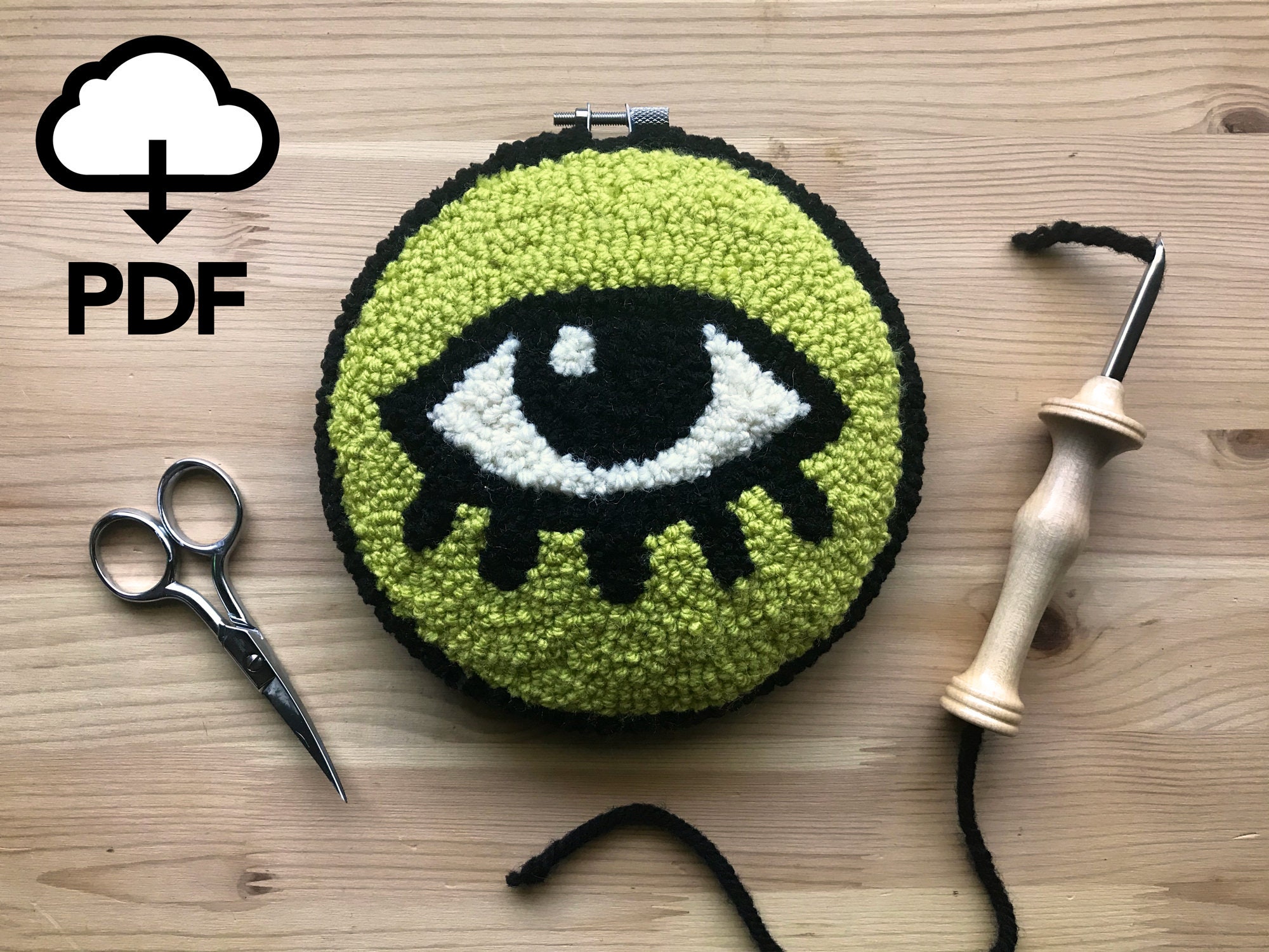 Evil Eye Digital Pattern for Punch Needle PDF Download Multiple Hoop Sizes