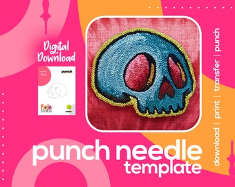 Skull Digital Pattern for Punch Needle - 3 Sizes Included! 8" wide, 10" wide, and 12.75" wide, Printable Templates, PDF Download