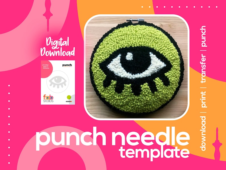 Eye Digital Pattern for Punch Needle, PDF Download, Printable Templates, Multiple Hoop Sizes Included image 1