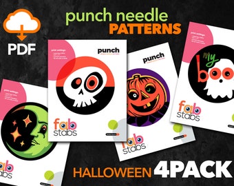 4 Pattern Collection, Retro Mid Century Modern Halloween Digital Pattern for Punch Needle, PDF Download, Multiple Hoop Sizes