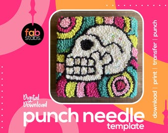 Aztec Skull Punch Needle Pattern - Printable Template (PDF Download)