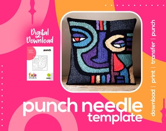 Mid-Century Modern Art Face Digital Pattern for Punch Needle, PDF Download, Printable Template