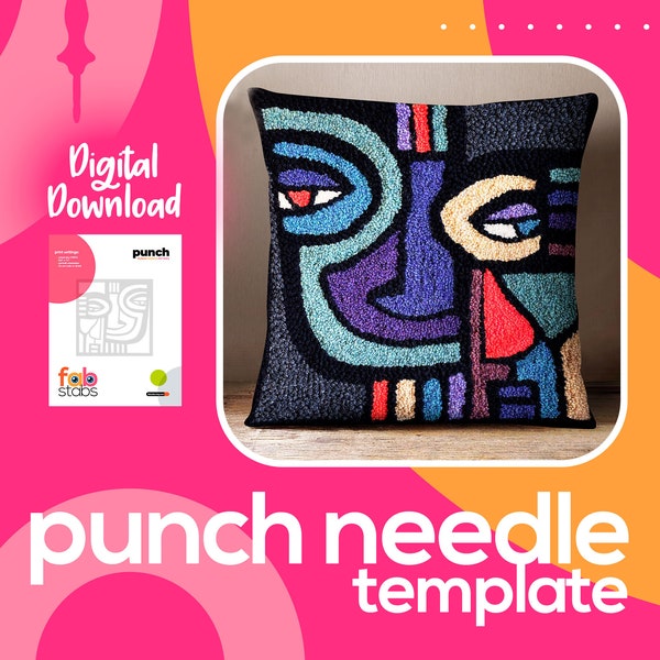 Mid-Century Modern Art Face Digital Pattern for Punch Needle, PDF Download, Printable Template