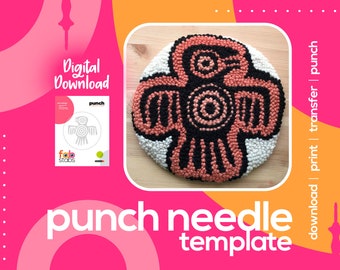 Native Aztec Bird Symbol Digital Pattern for Punch Needle, PDF Download, Printable Templates, Multiple Hoop Sizes Included!