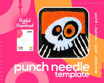 Funky Mid Century Asymmetrical Halloween Skull Pattern for Punch Needle, Printable Templates, PDF Download, Multiple Sizes Included!