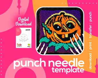 Retro Halloween Jack-o'-lantern Pattern for Punch Needle, Printable Templates, PDF Download, Multiple Sizes Included!