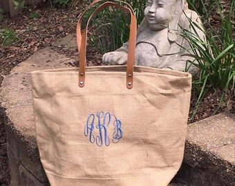 Monogrammed / Personalized Large Jute Tote Bag | Etsy