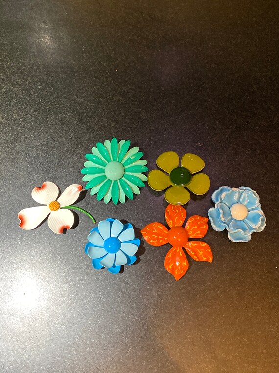 Collection of 6 1960's Enamel Flower Pins / Brooch