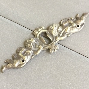 Brass Keyhole Escutcheon Cherub Angels Antique Vintage Furniture Cabinet French Hardware