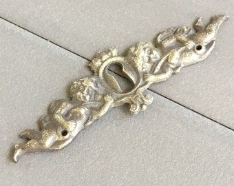 Cherub French Brass Key Escutcheon Antique Vintage Furniture Cabinet Hardware