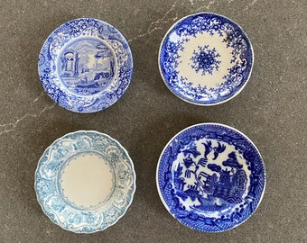 Set of 4 Blue Transferware Plates English Vintage China Porcelain