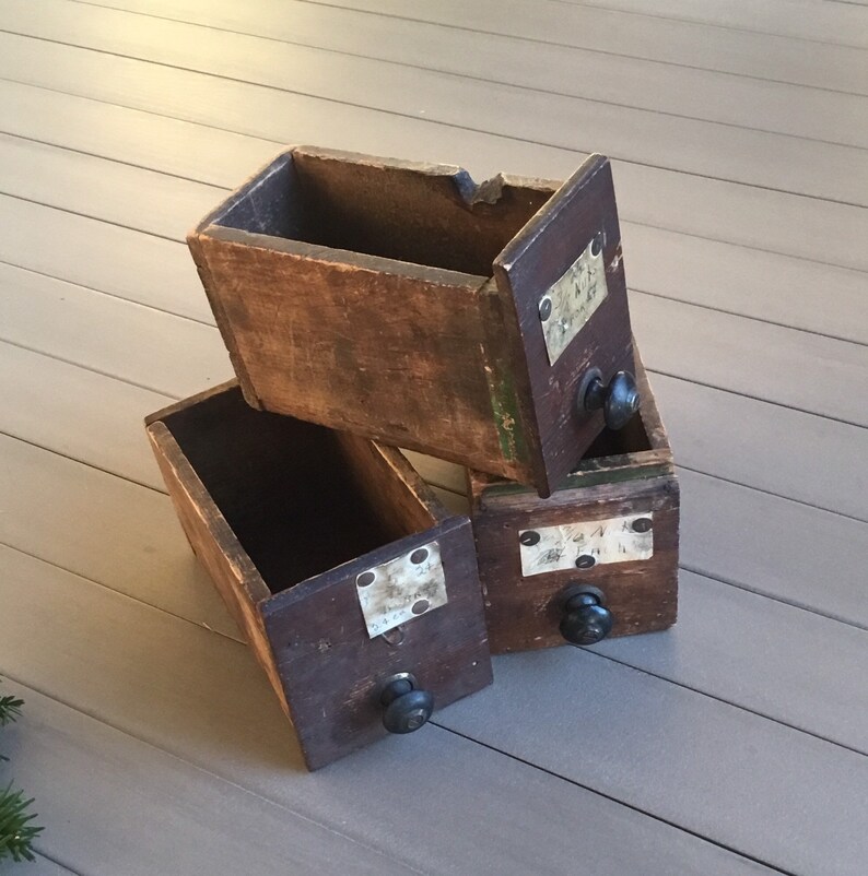 Antique File Drawer Primitive Wood Box Vintage Container Etsy