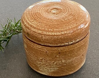 Pottery Trinket Box Handmade with Lid Stoneware Signed