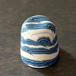Thimble Blue Banded Stone Vintage Hand Sewing Collectible