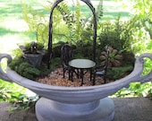 Miniature Garden Set with Wrought Iron Trellis, Urn, Table and Chairs Kit