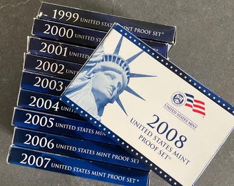 United States Mint Proof Set Uncirculated  1999-2008 from Treasury Coins State Quarters Collectible Money