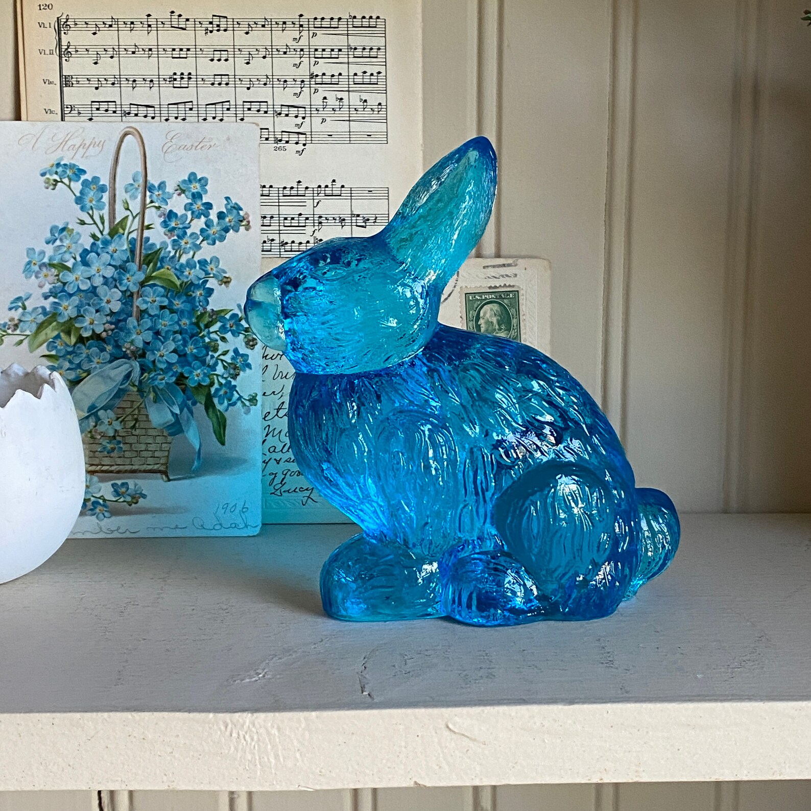 Blue Glass Rabbit Easter Bunny Antique Vintage Figurine Etsy