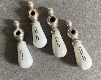 Porcelain Hot Cold Faucet Handles Vintage Antique Kitchen Bathroom Hardware