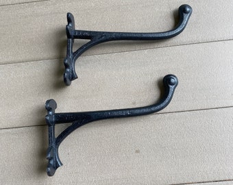 Large Hooks Set of 2 Cast Iron Antique Coat Entryway Farmhouse