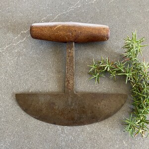 Primitive Antique Vegetable Chopper Handmade Wood Handle with Metal Blade Vintage Kitchen Food