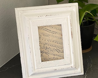 Repurposed White Picture Photo Frame 3 x 5 made from Reclaimed Wood Chippy Paint Primitive