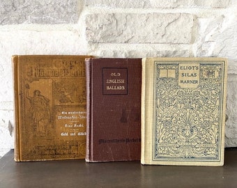 Book Set of 3 Old English Ballads, Eliot's Silas Marner and German Fiction vintage Books