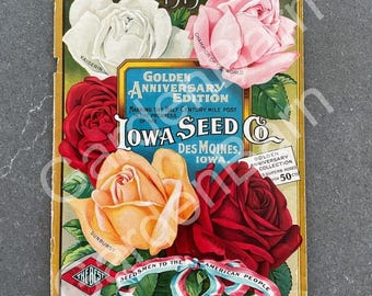 1915 Iowa Seed Co Des Moines Iowa Lithograph Botanical Print Original Pansies Tomatoes Garden