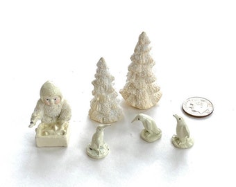 Snowbaby Miniature Enameled Pewter Vintage "Helpful Friends" with Trees Penguins