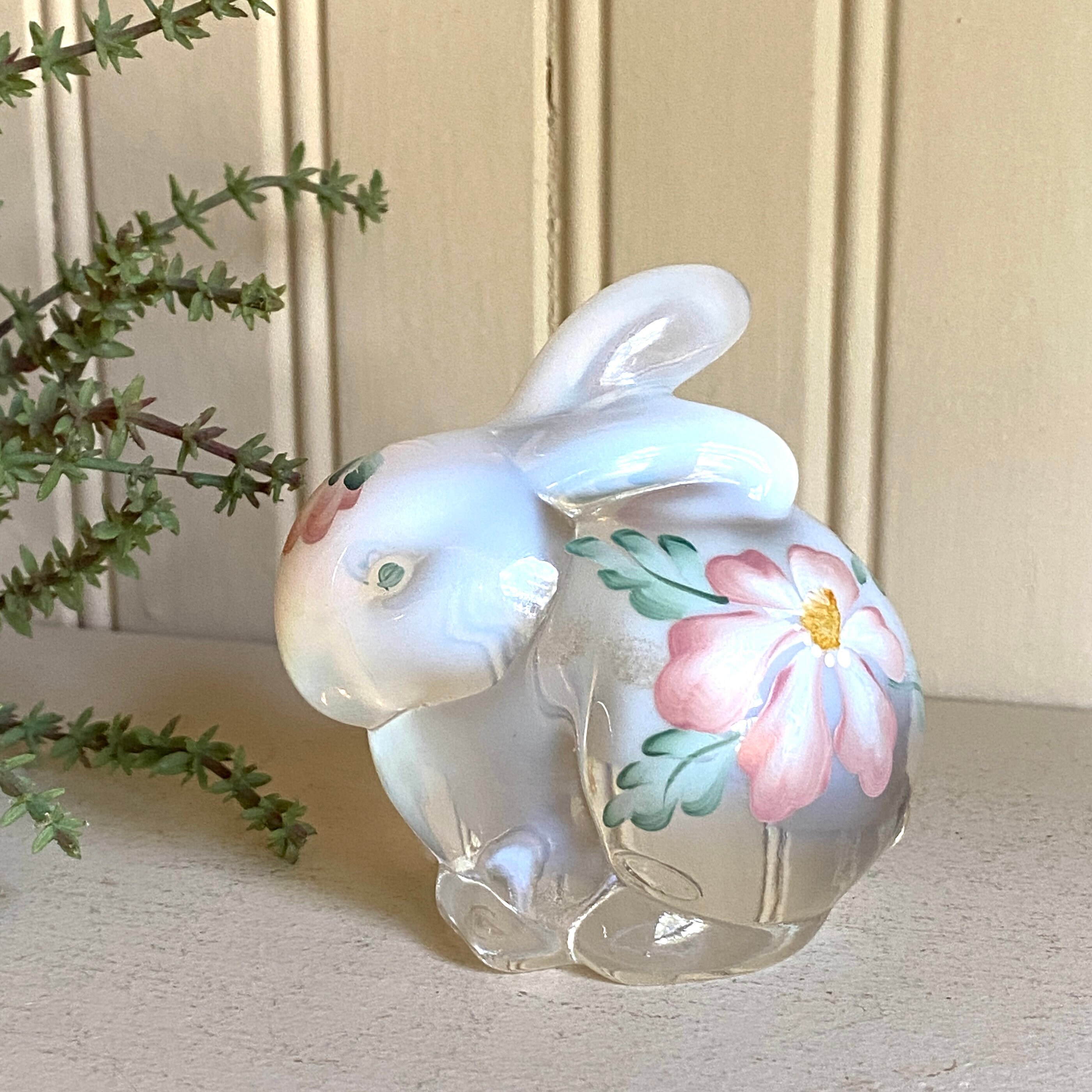 Fenton Glass Bunny Rabbit Opalescent Hand Painted Signed Etsy