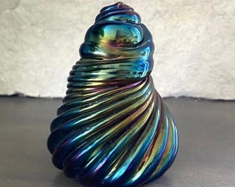 Martin Gallery Australia Blue Iridescent Glass Paperweight Art Glass Sculpture Swirl Signed