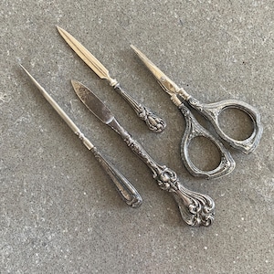 Sterling Silver Manicure Tools Vanity Victorian Memorabilia Button Hook Scissors Nail File Pick