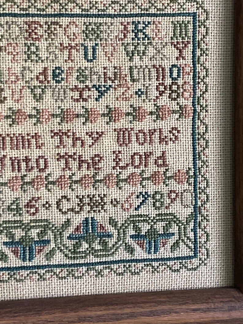Linen Alphabet Sampler Cross Stitch: Framed Vintage Early American ...