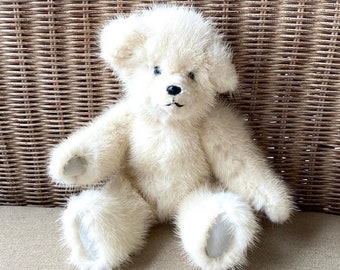 Teddybear Handmade from White Mink Fur Jointed Movable Very Soft