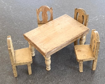 Dollhouse Table and Chairs Strombecker Wood 1930 Miniature Kitchen Set