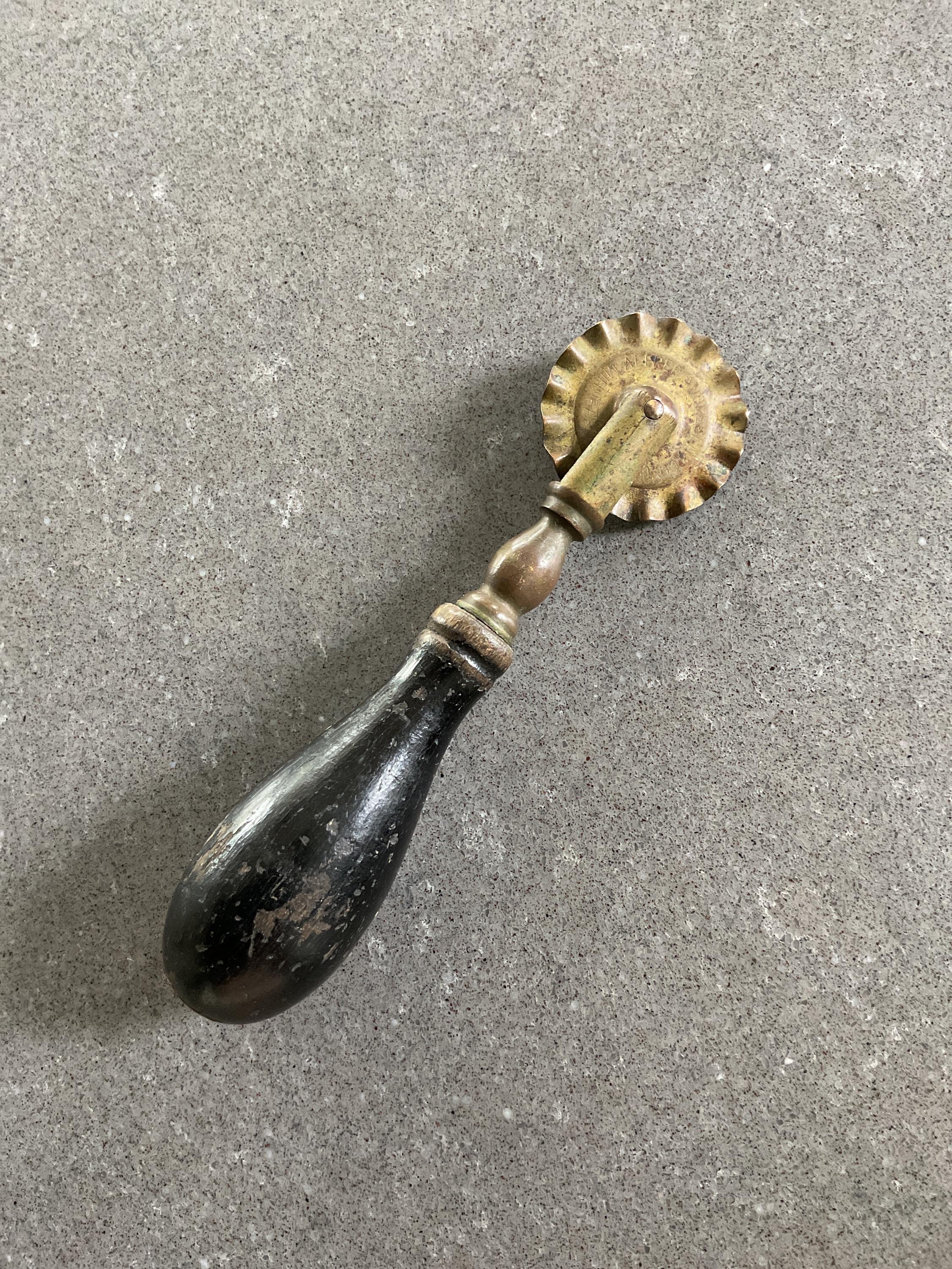 Vintage Brass Pastry Crimper: Alfred Anderson Maple Handle Kitchen