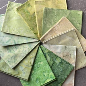 Fabric 12  Fat Quarters Shades of Green watercolor Quilting Supply Cotton St Patrick&#39;s Day