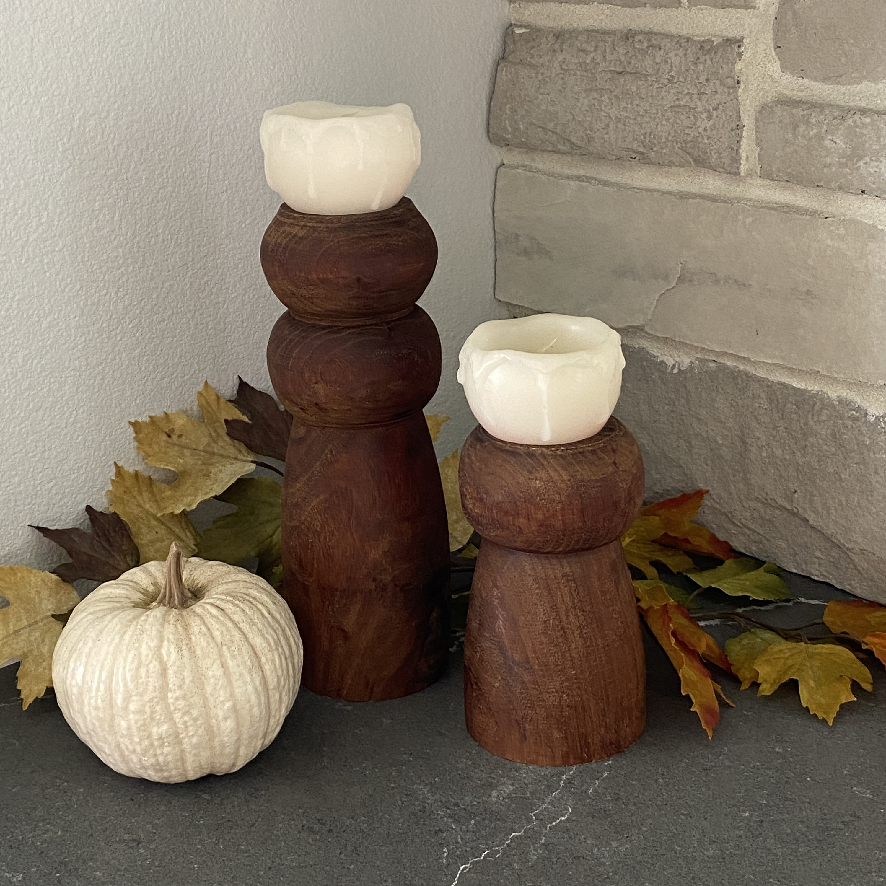 Walnut Wood Pedestal Riser Pillar Candle Holder Set of 2 Handmade Home ...