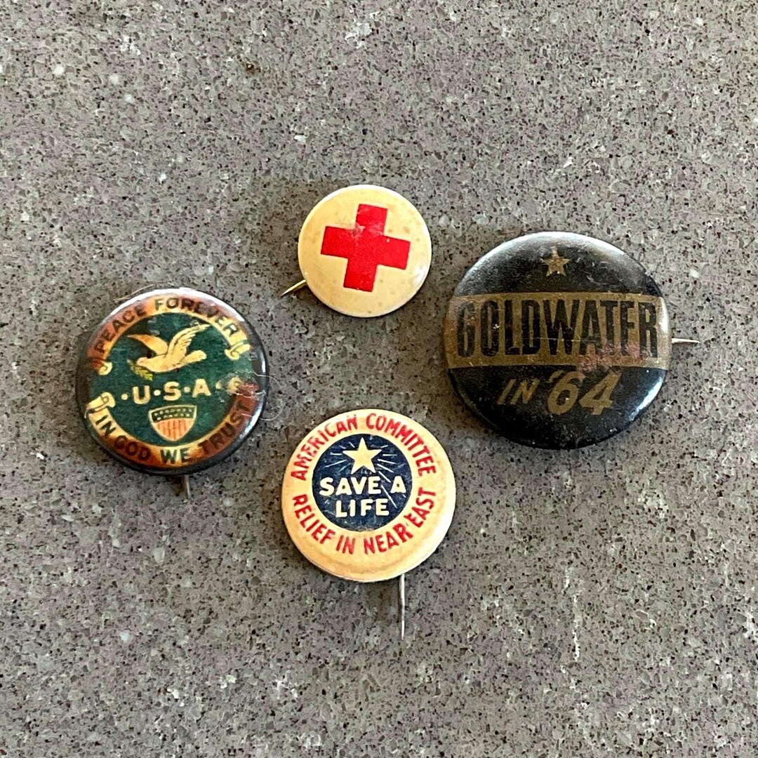Vintage Button Pin Back Red Cross and Patriotic American Relief USA ...