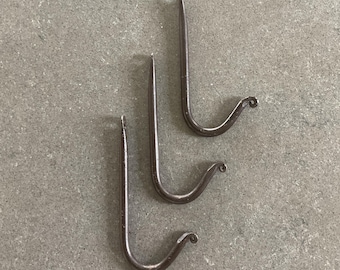 Hand Forged J Hook set of 3: Rolled end Coat Towel or Utility Hooks