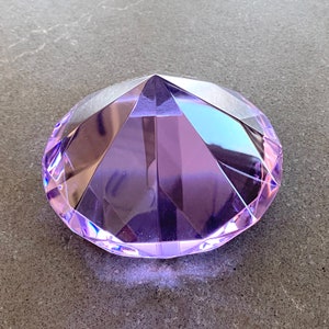 Purple Cut Glass Prism Multi Faceted Paperweight Art Sculpture Sun Catcher Halloween Decor